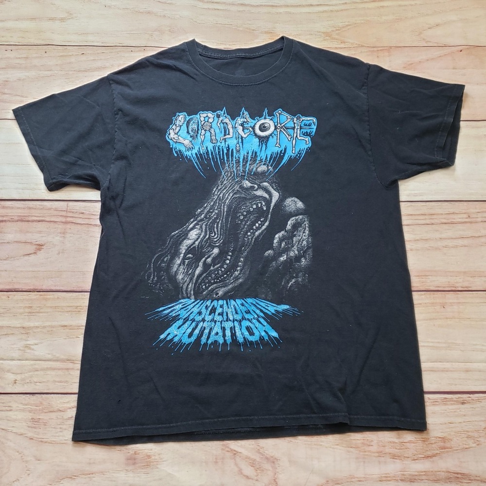 Lord Core Shirt Mens Large Black Blue Short Sleeve Band Tee Metal Distressed